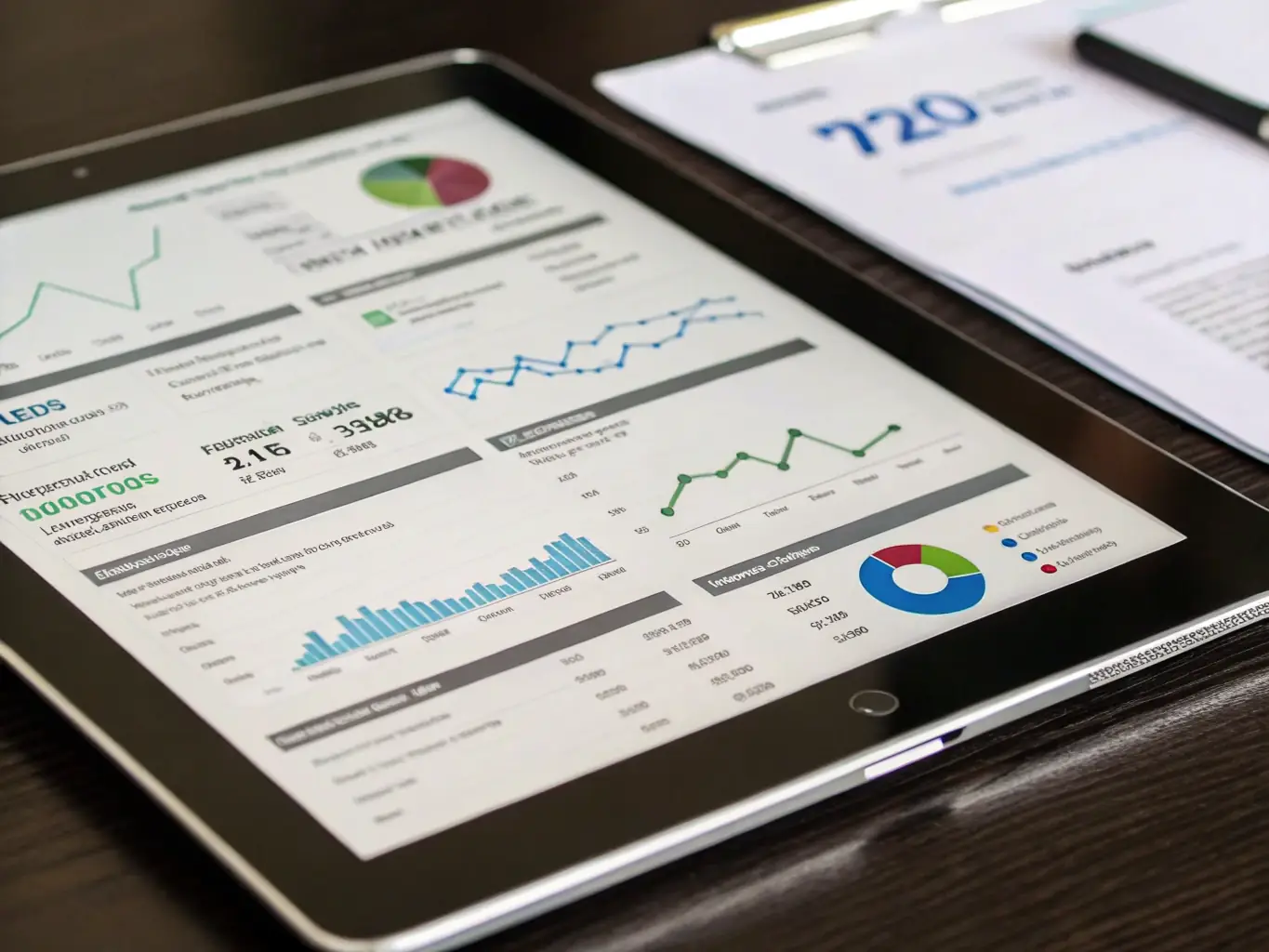 A website audit report displayed on a tablet, highlighting areas for improvement in website structure, content, and technical SEO elements. The setting is a bright, collaborative workspace.
